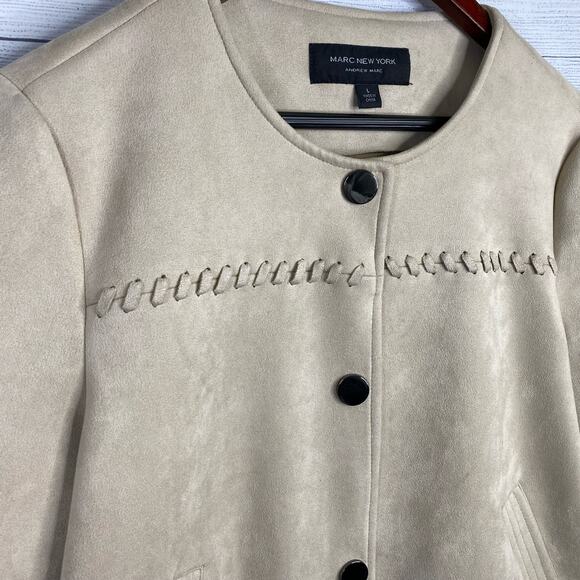 Andrew Marc New York Faux Suede Braid Lacing Jacket Lagenlook Beige size Large - Picture 4 of 11